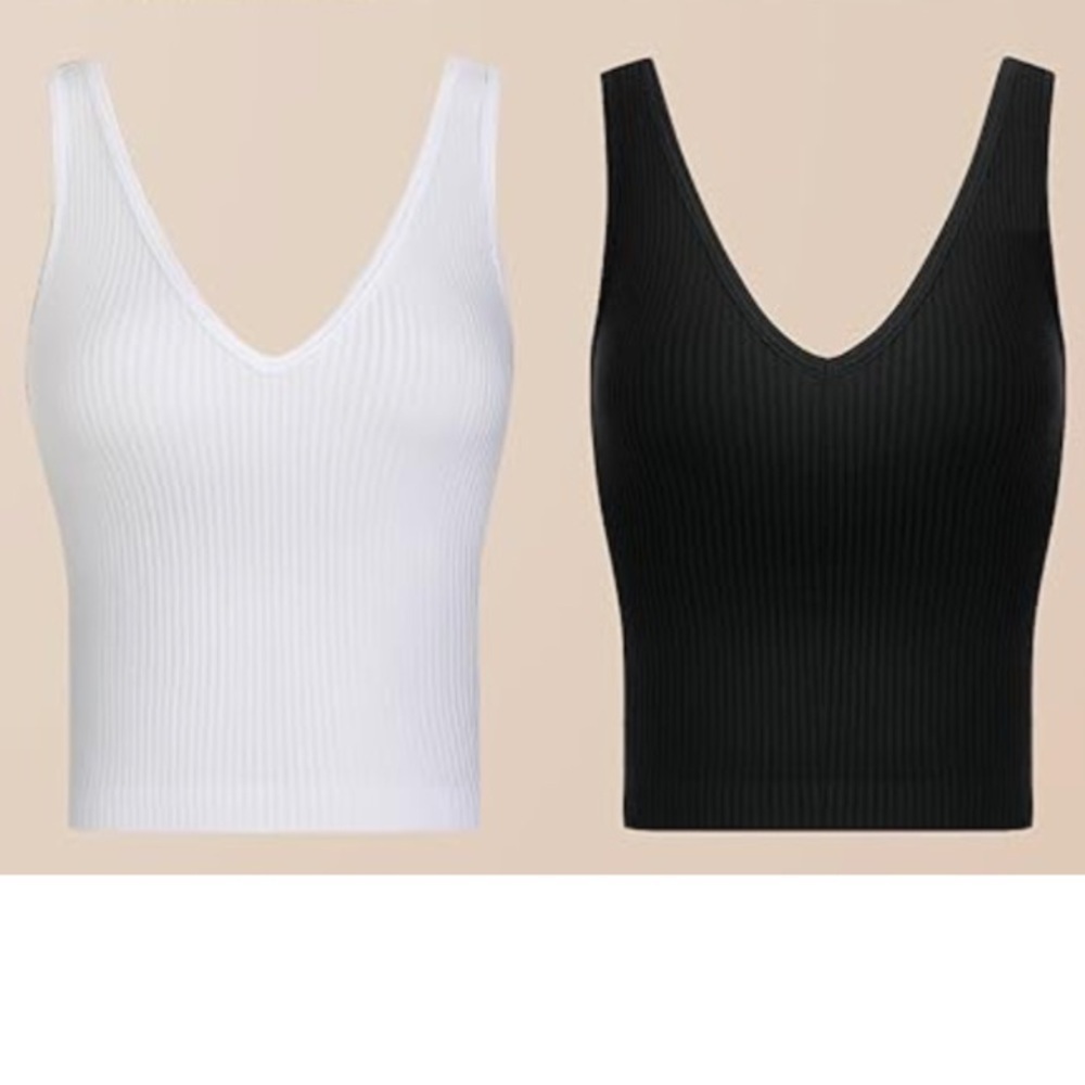 lemonsky 2 Ribbed Tank Tops Women V-Neck Seamless Stretchy Camisole Tank Tops XS